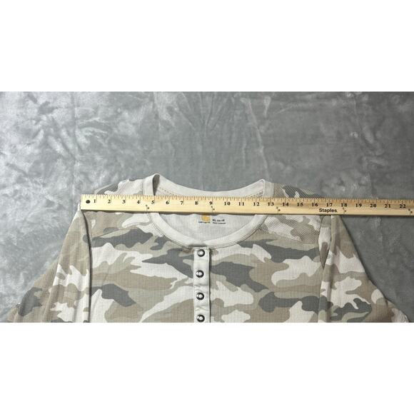 Carhartt Women’s Hayward Camo Long Sleeve Henley Thermal T-Shirt Size XL - Picture 2 of 15